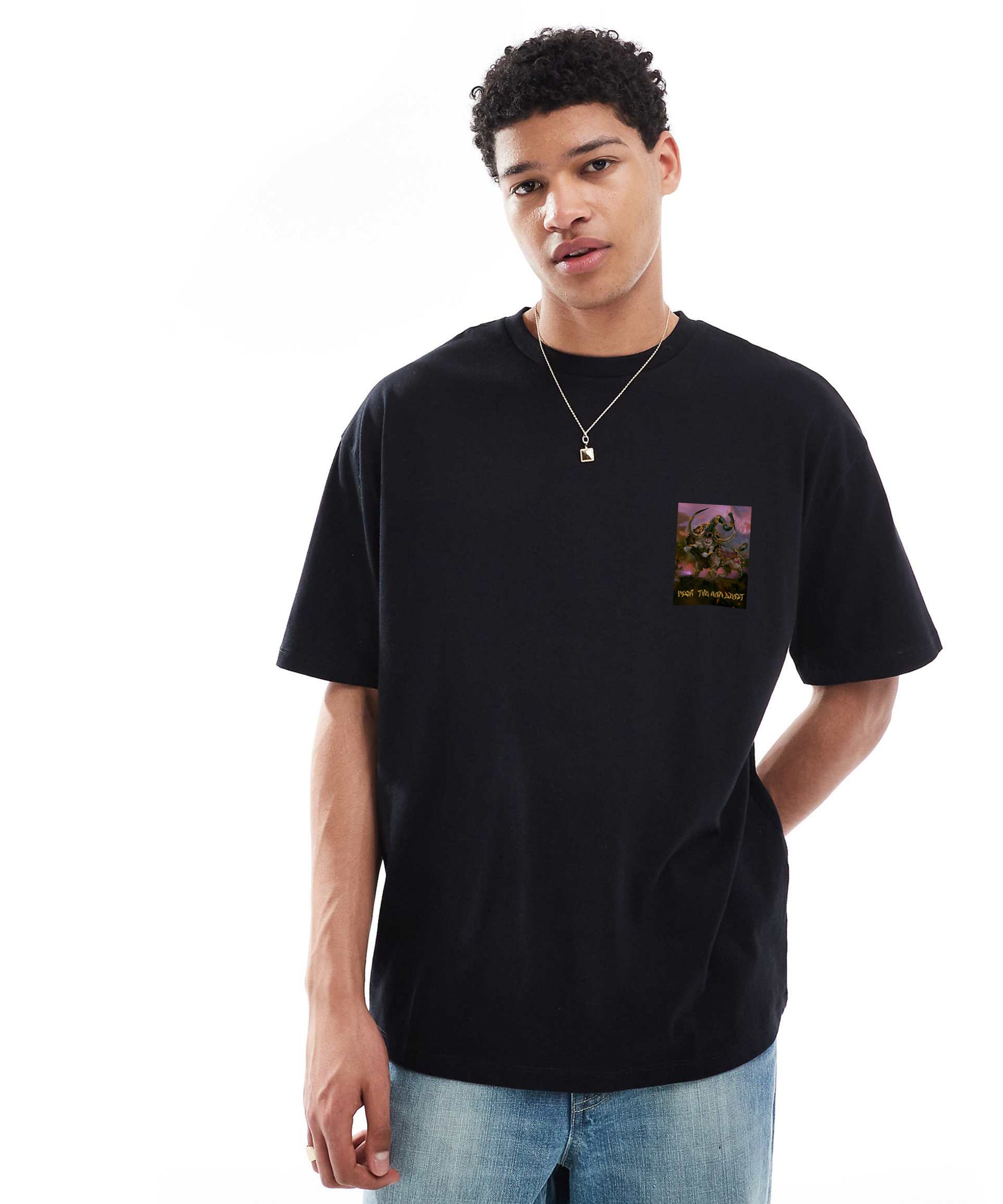 J&JP Yazhi Printed Men Oversized T-Shirt - Black