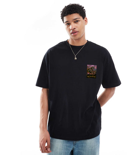 J&JP Yazhi Printed Men Oversized T-Shirt - Black