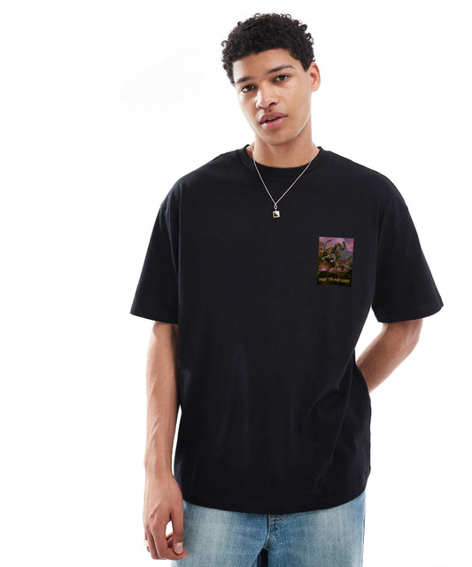 J&JP Yazhi Printed Men Oversized T-Shirt - Black