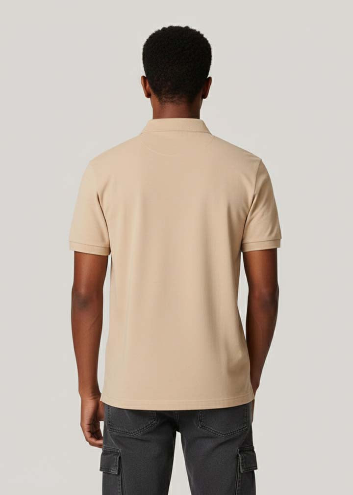 Aathichudi Tamil Script Printed Polo T-Shirt- Beige