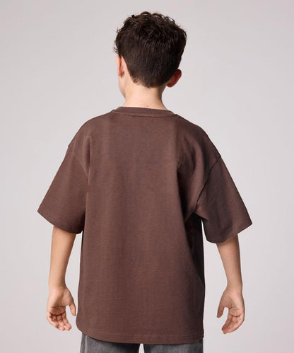 J&JP Karna Printed Boys Oversized T-Shirt- Brown