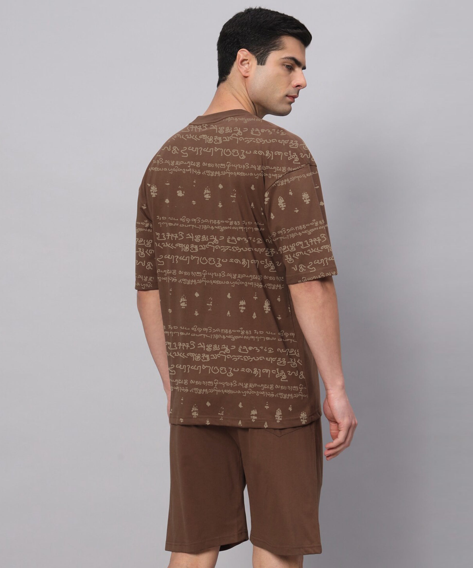 Kalvettu Tamil Themed Oversized T-Shirt Coord Set - Brown