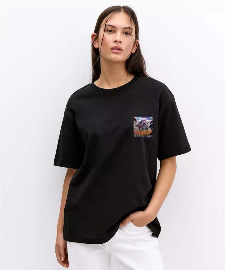 J&JP Women Airavath Printed Oversized T-Shirt -Black