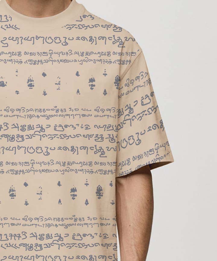Kalvettu Tamil T-Shirt Oversized -Beige Blue