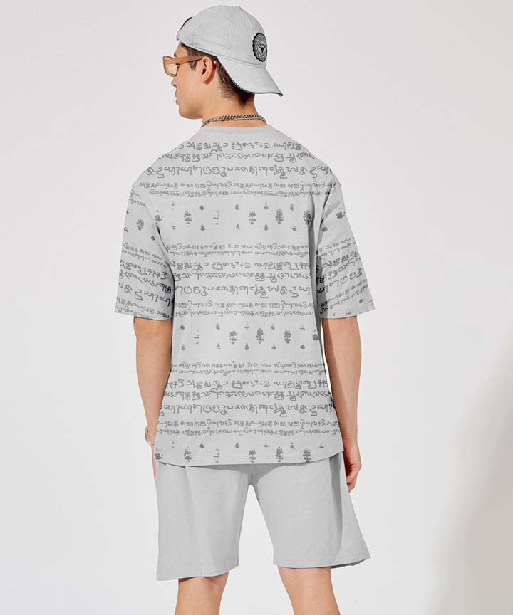 Kalvettu Tamil T-Shirt and shorts Oversized Coord Set-Grey