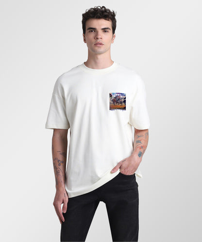 J&JP Men Oversized T-Shirt Airavath Printed- White