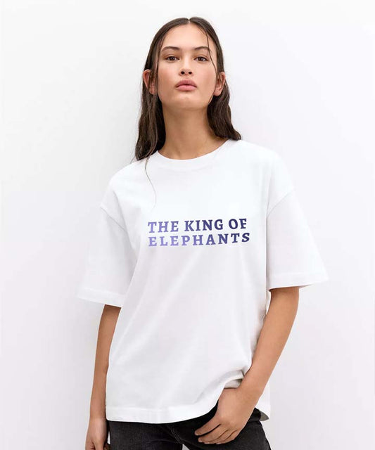 J&JP Women Airavath The King Of Elephants Oversized T-Shirt -White