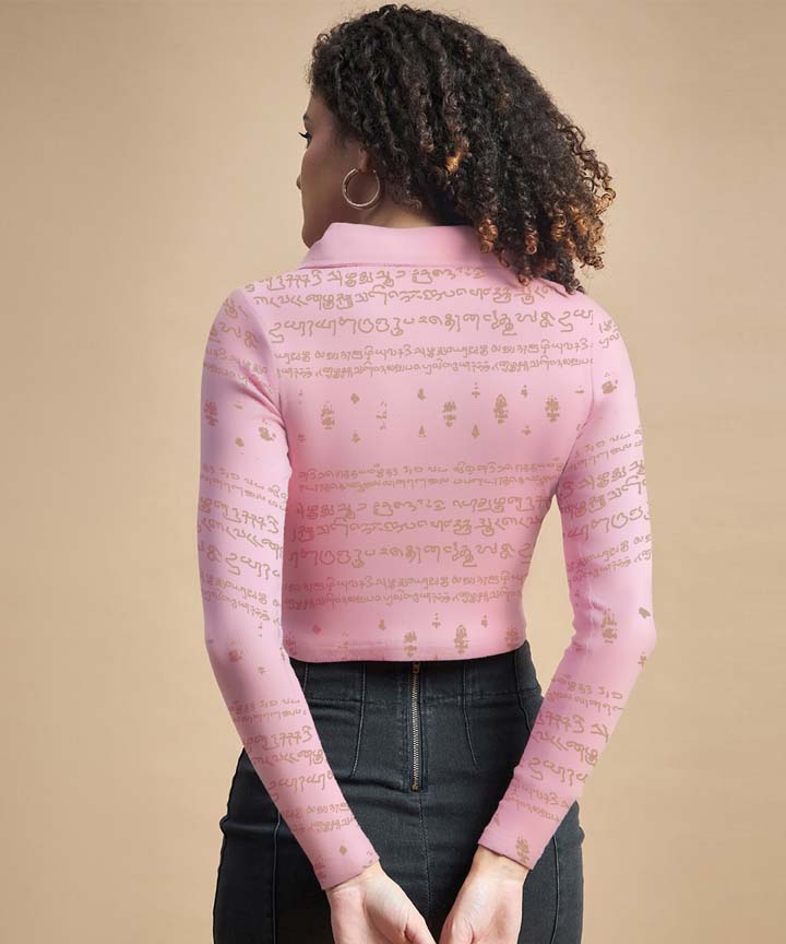 Kalvettu Tamil Themed women crop top blouse T-Shirt -Baby pink