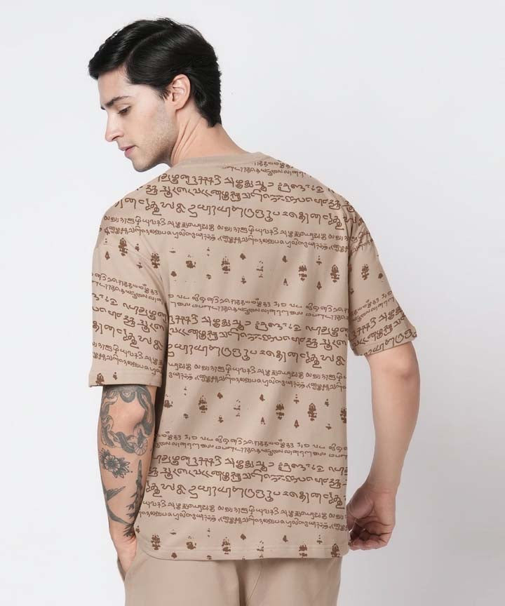 Kalvettu Tamil T-Shirt and shorts Oversized Coord Set-Beige Brown
