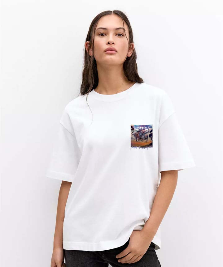 J&JP Women Airavath Printed Oversized T-Shirt -White