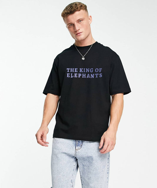 J&JP Men Airavath The King of Elephants Oversized T-Shirt - Black