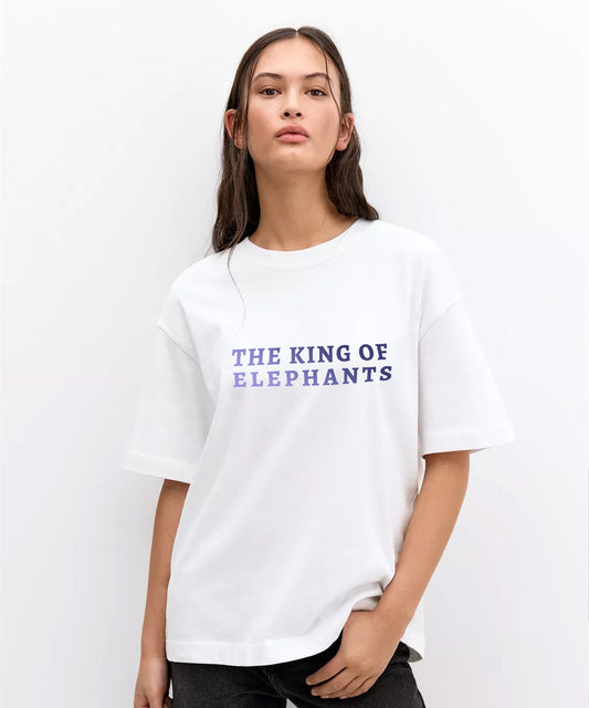 J&JP Women Airavath The King Of Elephants Oversized T-Shirt -White