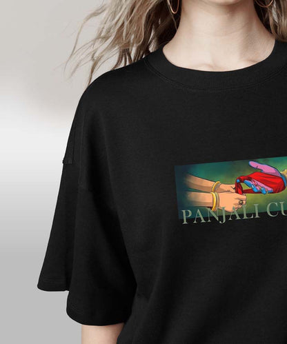 J&JP Women Oversized T-Shirt Panjali Printed -Black