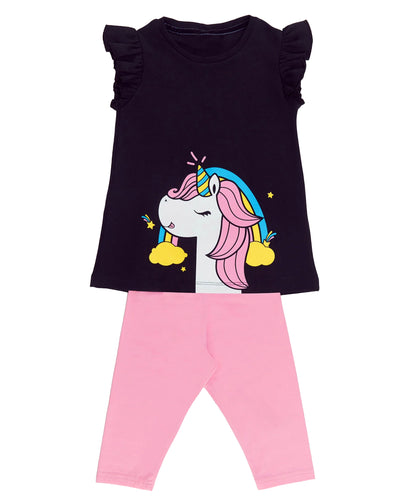 J&JP Kids Girls Printed T-shirt and Pant Set