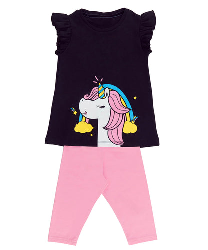 J&JP Kids Girls Printed T-shirt and Pant Set