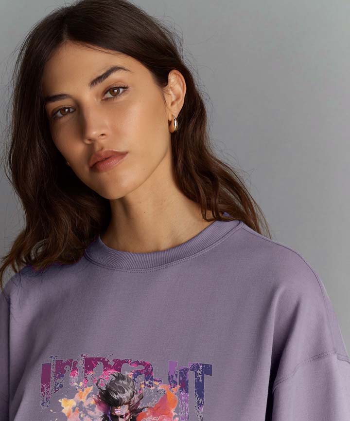 J&JP Women Oversized T-Shirt Indrajit Printed -Purple
