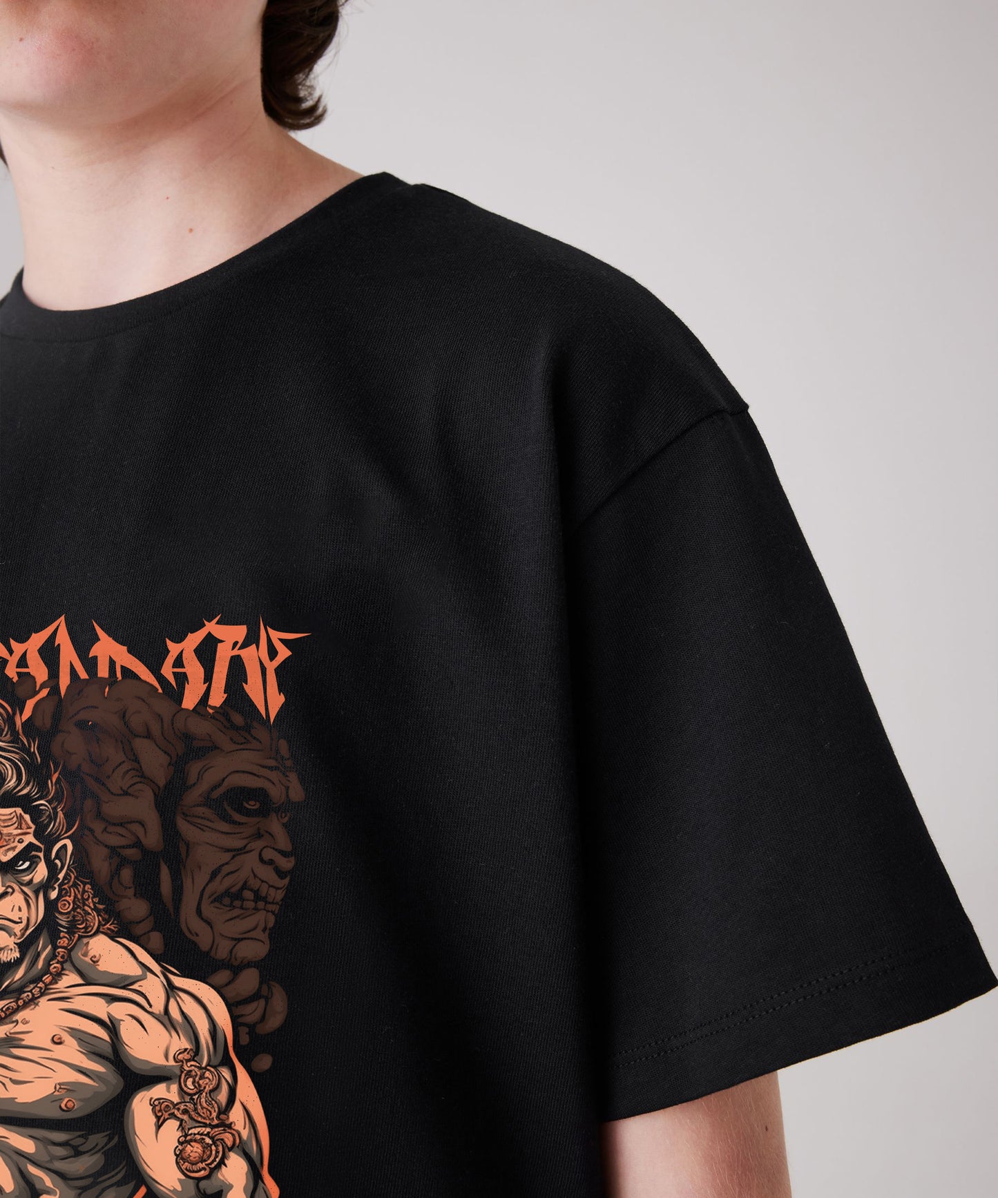 J&JP Hanuman Printed Boys Oversized T-Shirt- Black