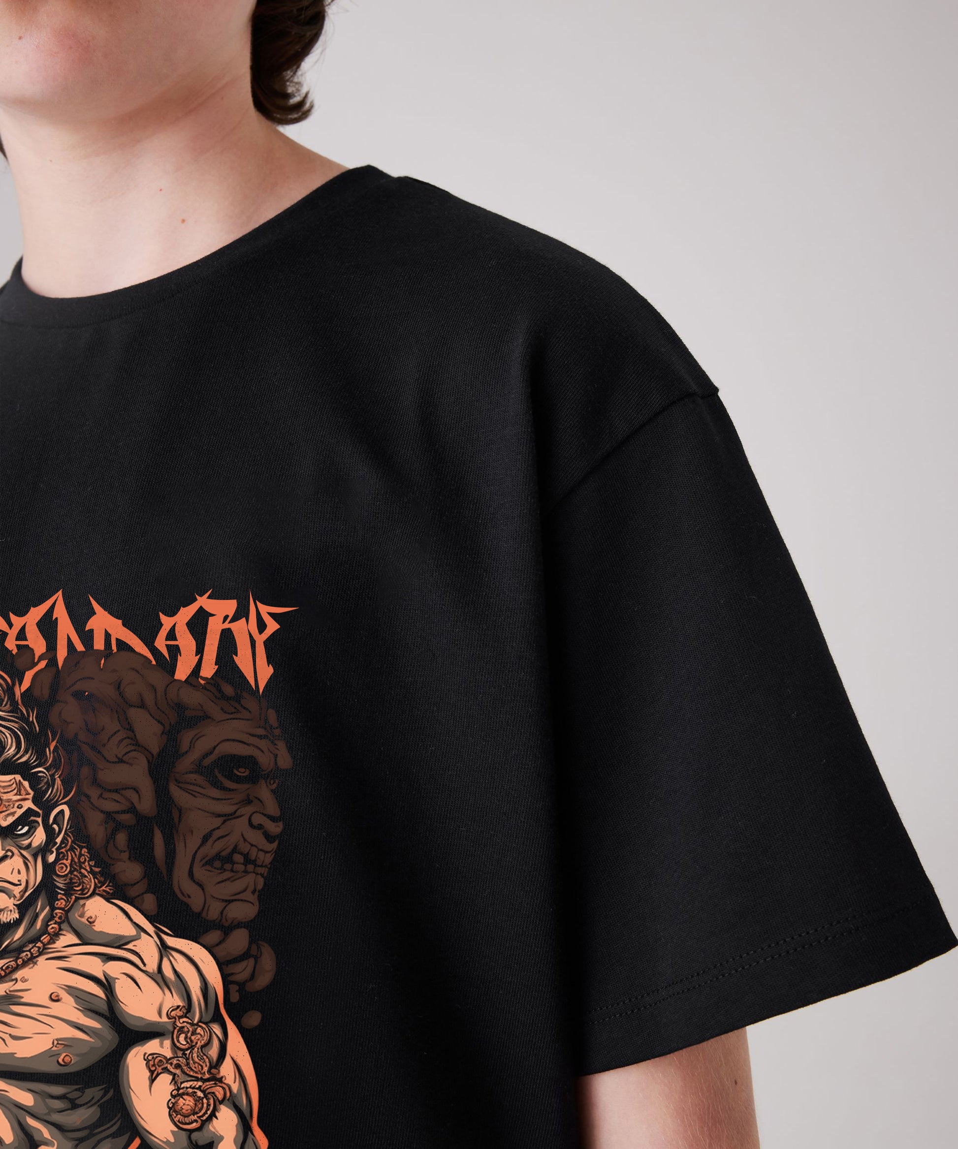 J&JP Hanuman Printed Boys Oversized T-Shirt- Black