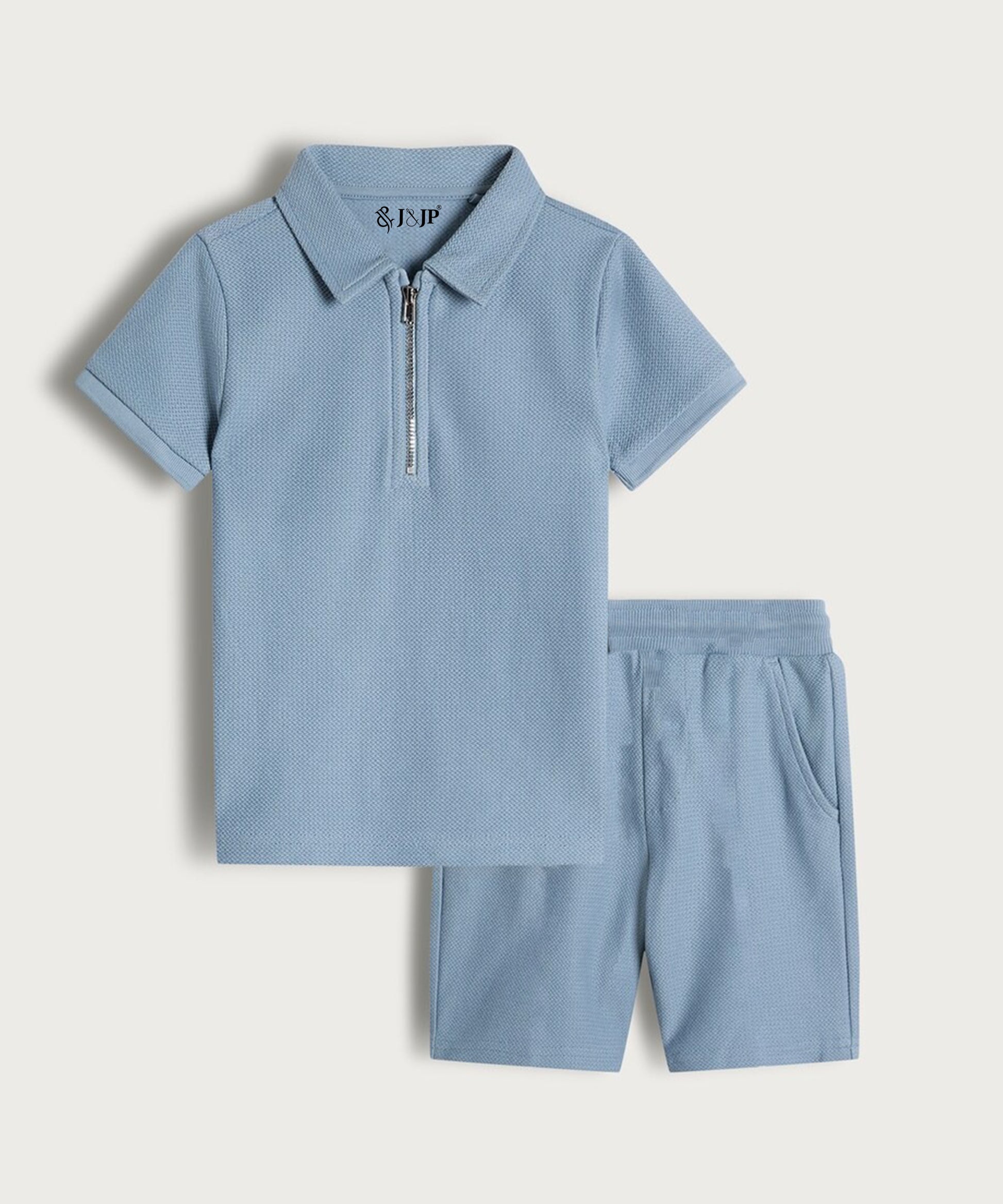 J&JP Boys Solid Polo Blue T-Shirt and Shorts Set