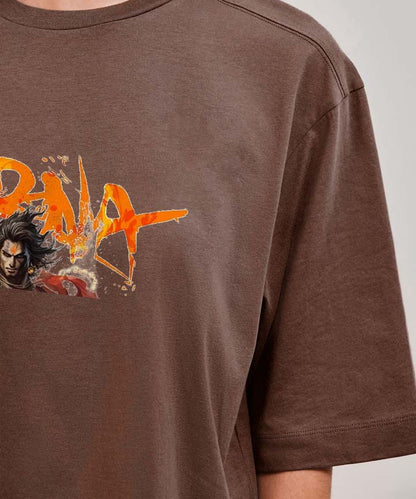 J&JP Women Oversized T-Shirt Karna Printed -Brown