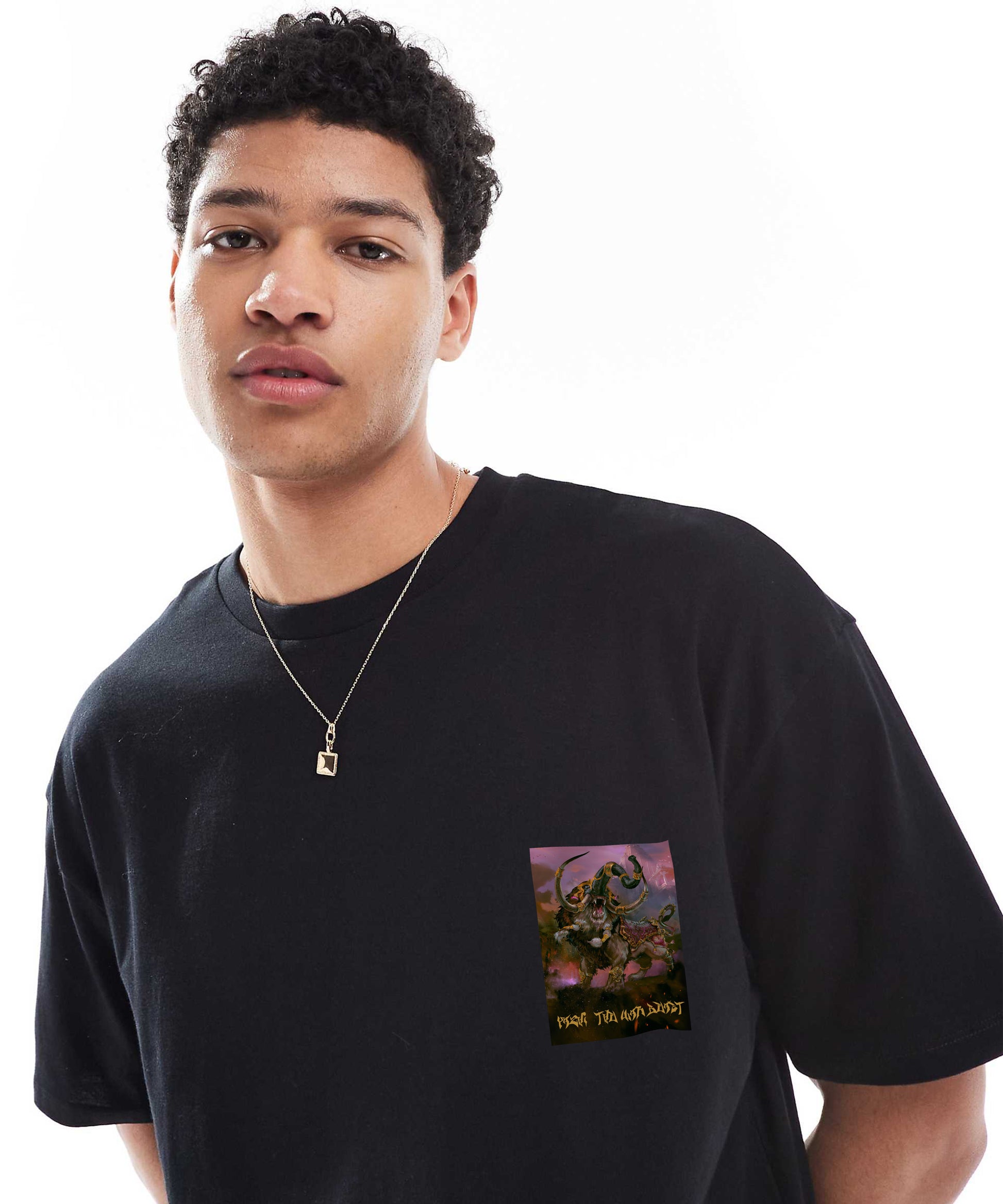 J&JP Yazhi Printed Men Oversized T-Shirt - Black