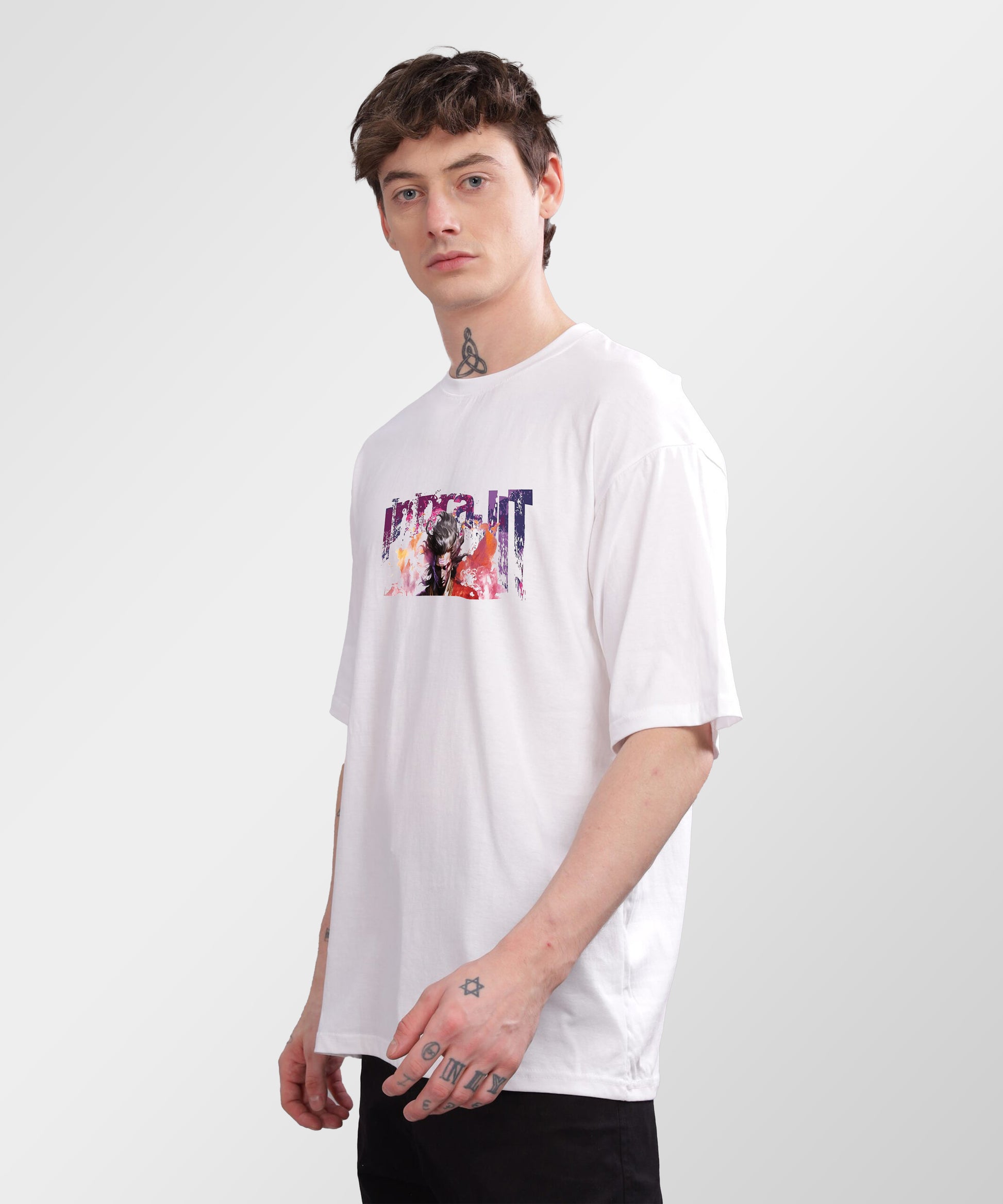 J&JP Men Oversized T-Shirt Indrajit Printed- White