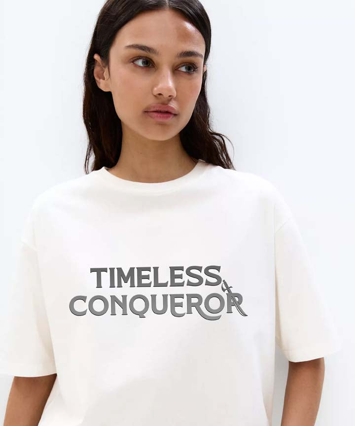 J&JP Women Oversized T-Shirt Bhima Sena Printed -White