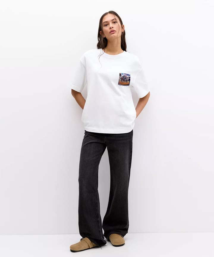 J&JP Women Airavath Printed Oversized T-Shirt -White