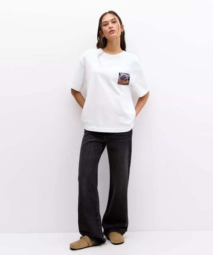 J&JP Women Airavath Printed Oversized T-Shirt -White