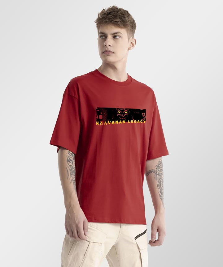 J&JP Men Oversized T-Shirt Raavanan Printed- Red