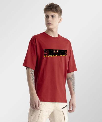 J&JP Men Oversized T-Shirt Raavanan Printed- Red