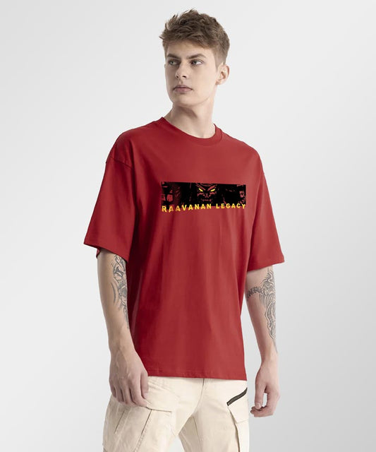 J&JP Men Oversized T-Shirt Raavanan Printed- Red