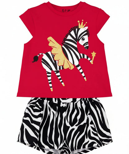 J&JP Girls Zebra Princess Graphic T-Shirt and Shorts Set