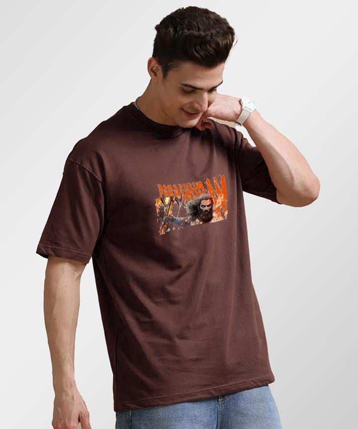 J&JP Men Oversized T-Shirt Parashuram Printed- Brown