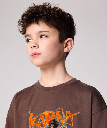 J&JP Karna Printed Boys Oversized T-Shirt- Brown