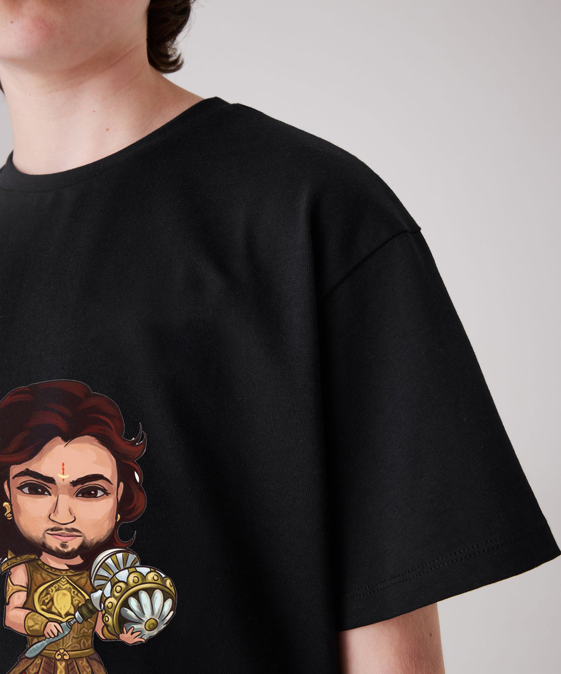 J&JP Mahabharat Cartoon Printed Boys Oversized T-Shirt- Black