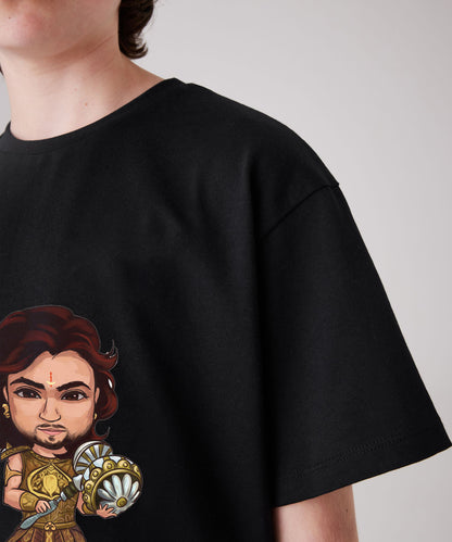 J&JP Mahabharat Cartoon Printed Boys Oversized T-Shirt- Black