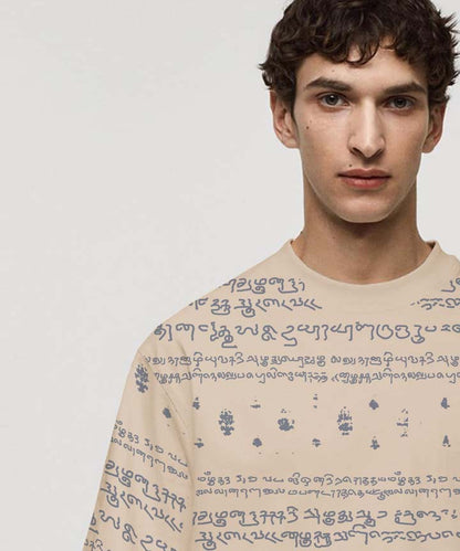 Kalvettu Tamil T-Shirt Oversized -Beige Blue