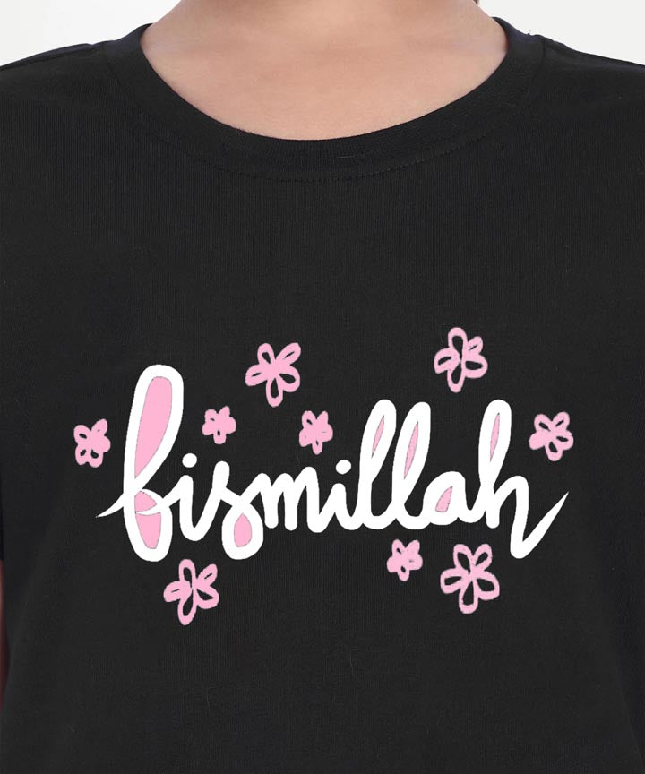 Kids Girls Bismillah T-Shirt- Black