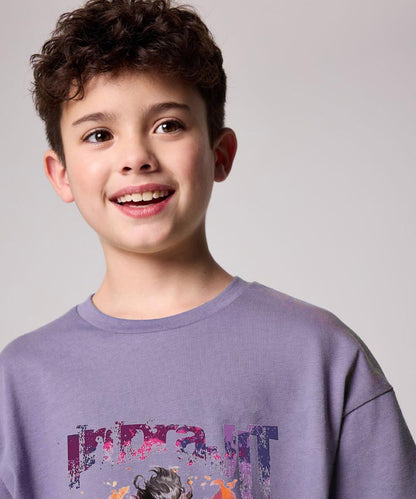 J&JP Indrajit Printed Boys Oversized T-Shirt- Purple