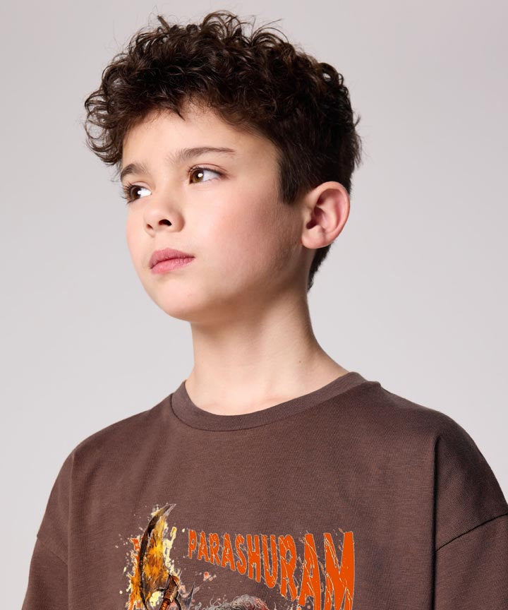 J&JP Parashuram Printed Boys Oversized T-Shirt- Brown