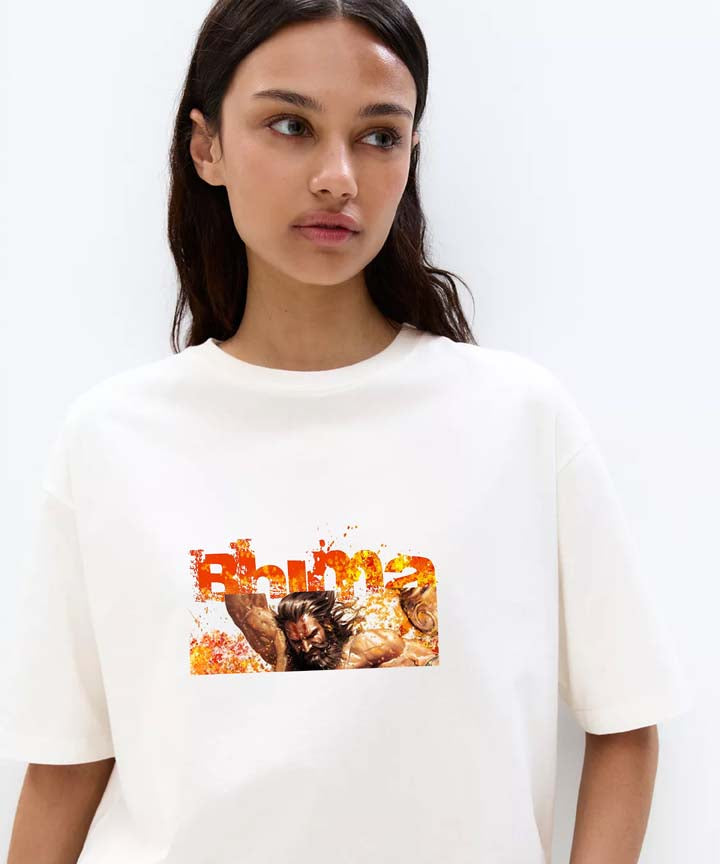 J&JP Women Oversized T-Shirt Bhima Printed -White