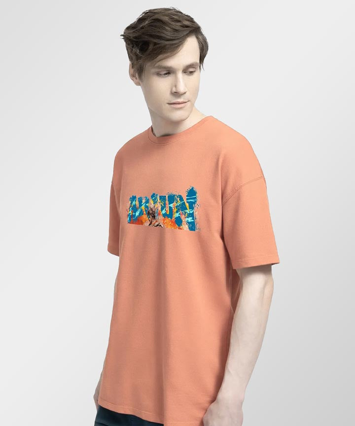 J&JP Men Oversized T-Shirt Arjun Printed- Peach