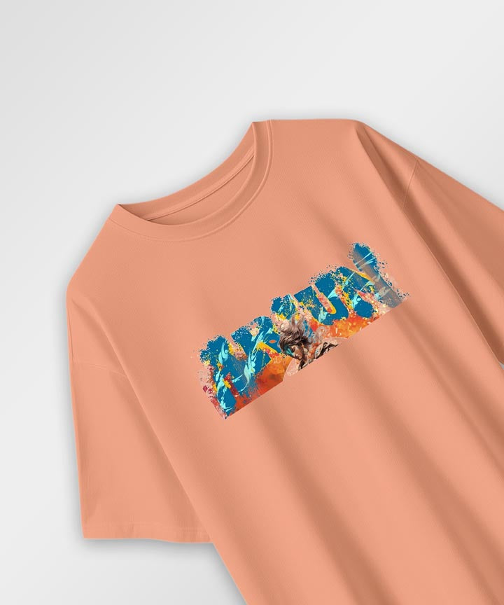 J&JP Men Oversized T-Shirt Arjun Printed- Peach