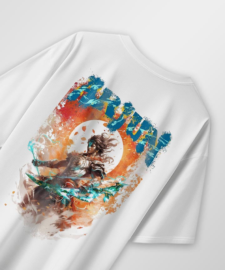 J&JP Men Oversized T-Shirt Arjun Printed- White