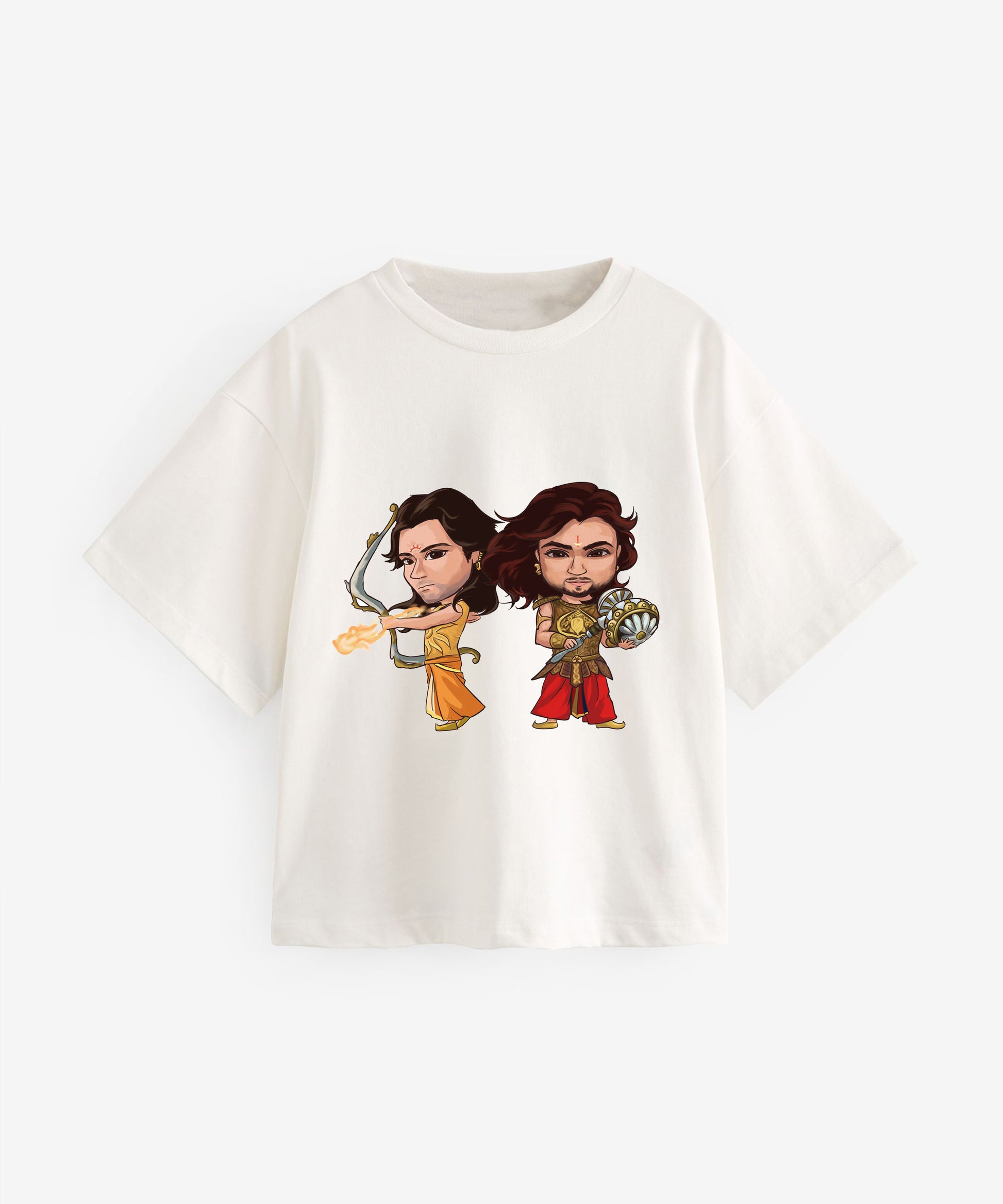 J&JP Mahabharat Cartoon Printed Girls Oversized T-Shirt- White