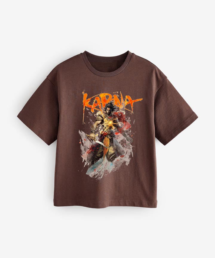 J&JP Karna Printed Boys Oversized T-Shirt- Brown