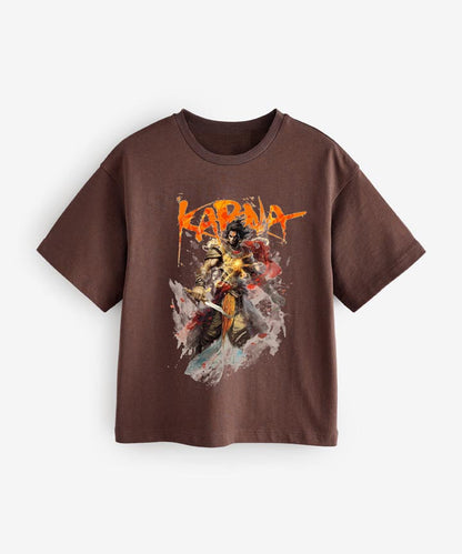 J&JP Karna Printed Boys Oversized T-Shirt- Brown