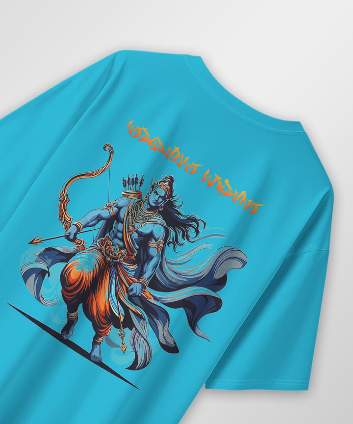 J&JP Men Oversized T-Shirt Krishna Printed- Blue