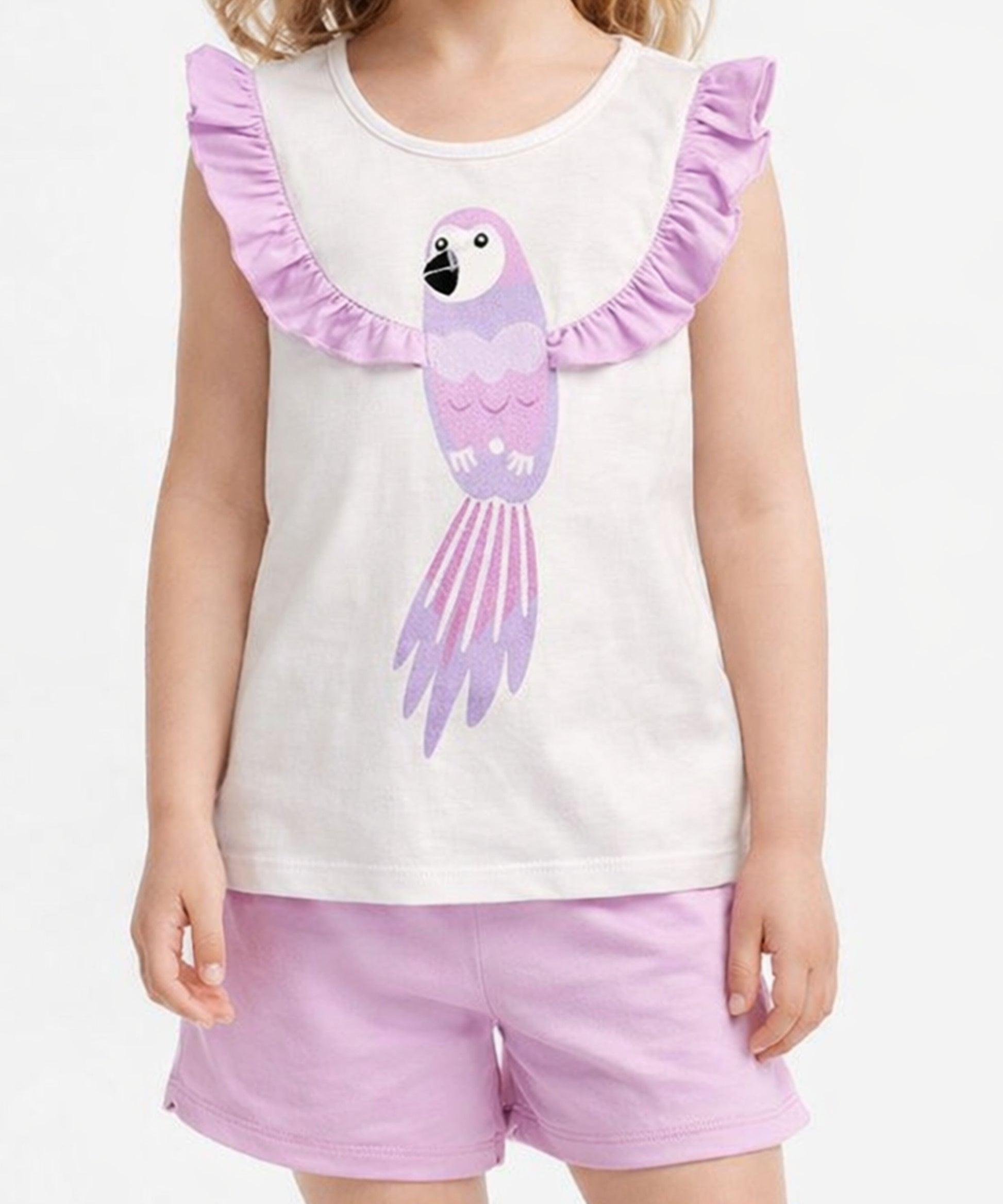 J&JP Girls Parrot Graphic Printed T-Shirt with Shorts Set